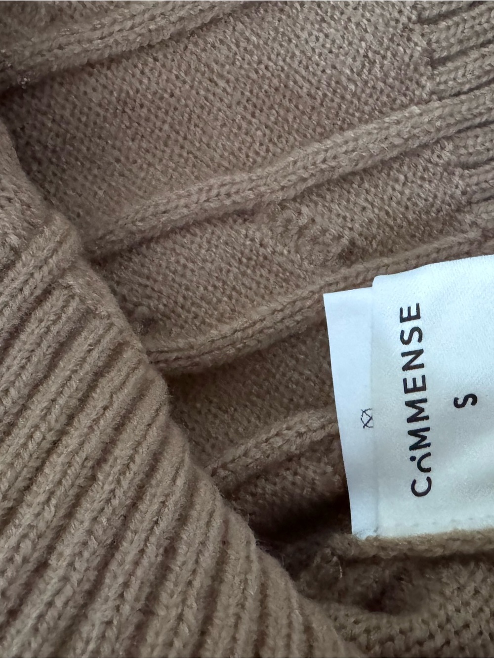 Commense Cropped Cable-Knit Crew Sweater in Beige - Picture 4 of 5